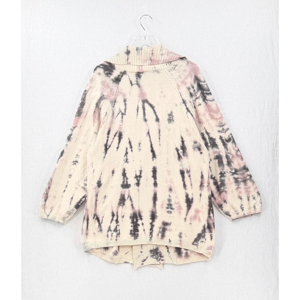 CYNTHIA ASHBY Frank Tie Dye Cardigan Women Medium Cream Gray Open Front Sweater - Picture 3 of 13